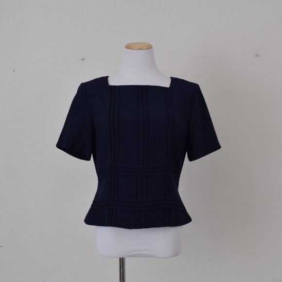 Vintage 90s Poly/Rayon‎ Navy Jaclyn Smith Blouse size 10 - Picture 9 of 10